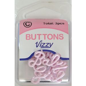 Vizzy Buttons Style 45, Baby Girl, Pack of 3 Buttons, 30 x 25mm, BABY PINK