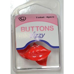 Vizzy Novelty Buttons, Lips Style, Shanked, RED, Pack of 4 Buttons 25mm x 13mm