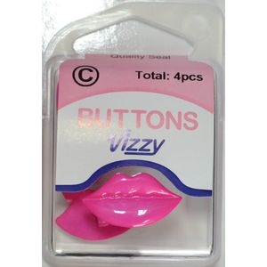 Vizzy Novelty Buttons, Lips Style, Shanked, HOT PINK, Pack of 4 Buttons 25mm x 13mm