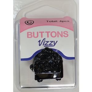 Vizzy Novelty Buttons, Handbag Style, Shanked, BLACK, Pack of 4 Buttons 20mm x 22mm