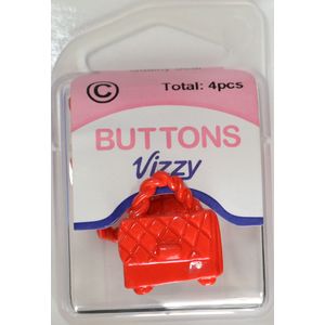 Vizzy Novelty Buttons, Handbag Style, Shanked, RED, Pack of 4 Buttons 20mm x 22mm
