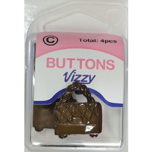 Vizzy Novelty Buttons, Handbag Style, Shanked, BROWN, Pack of 4 Buttons 20mm x 22mm