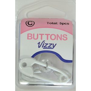 Vizzy Buttons Style 49, Nappy Pin, Pack of 5 Buttons,WHITE