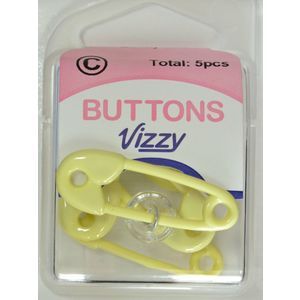 Vizzy Buttons Style 49, Nappy Pin, Pack of 5 Buttons, BABY YELLOW, 38mm x 13mm
