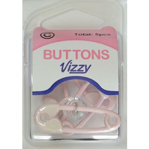 Vizzy Buttons Style 49, Nappy Pin, Pack of 5 Buttons, BABY PINK