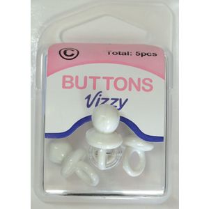 Vizzy Novelty Buttons, Pacifier (Dummie) Shape, WHITE, Pack of 5 Buttons 21x11mm