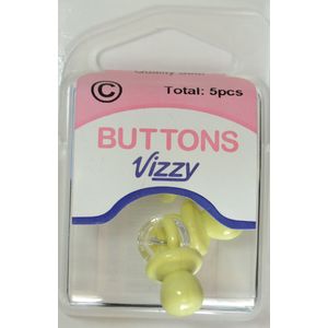Vizzy Novelty Buttons, Pacifier (Dummie) Shape, BABY YELLOW, Pack of 5 Buttons 21x11mm
