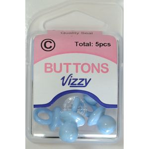Vizzy Novelty Buttons, Pacifier (Dummie) Shape, BABY BLUE, Pack of 5 Buttons 21x11mm