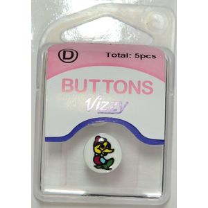 Vizzy Buttons Style 51, Duck Picture 11mm Round, Shanked, Packet Of 5 Buttons