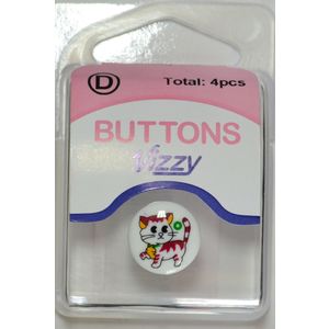 Vizzy Buttons Style 51, Kitten Picture 15mm Round, Shanked, Packet Of 4 Buttons