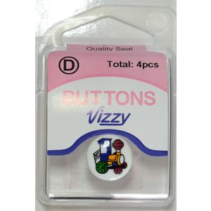 Vizzy Buttons Style 51, Train Picture 15mm Round, Shanked, Packet Of 4 Buttons
