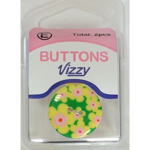 Vizzy Buttons, 2 Hole 23mm, Floral YELLOW, Packet of 2 Buttons, HB5736.51