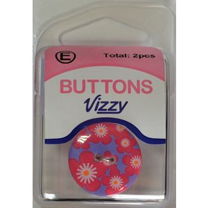 Vizzy Buttons, 2 Hole 23mm, Floral RED, Packet of 2 Buttons, HB5736.52