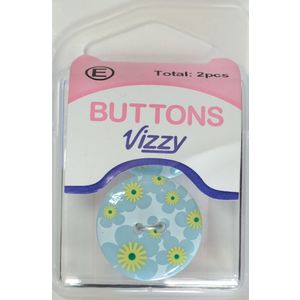 Vizzy Buttons, 2 Hole 23mm, Floral BLUE, Packet of 2 Buttons, HB5736.53