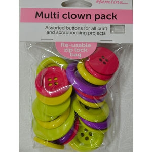 Hemline Buttons, Multi Clown Pack Large Buttons, 120g Net MULTI COLOUR