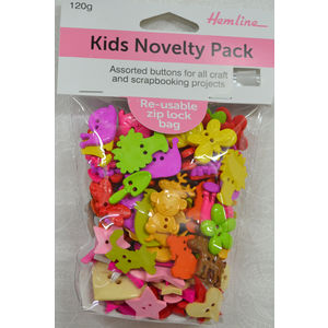 Hemline Buttons, Kids Novelty Pack Buttons, 120g Net MULTI COLOUR