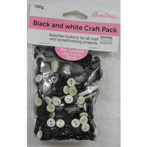 Hemline Buttons, Black and White Craft Pack Buttons, 180g Net Assorted