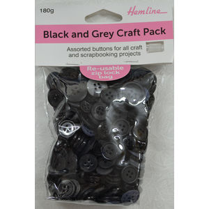Hemline Buttons, Black and Grey Craft Pack Buttons, 180g Net Assorted