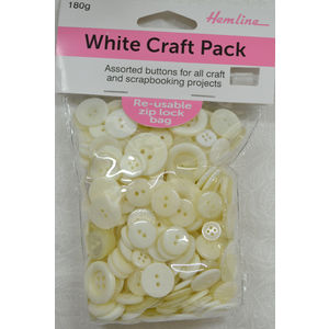 Hemline Buttons, White Craft Pack Buttons, 180g Net Assorted