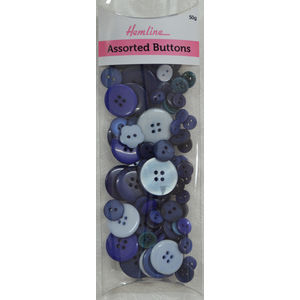 Hemline Buttons, Assorted Sized Buttons, 50g Net, BLUES