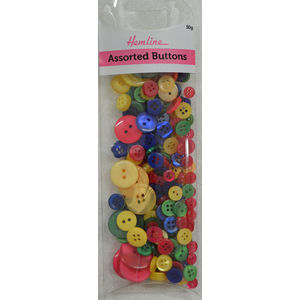 Hemline Buttons, Assorted Sized Buttons, 50g Net, MULTI-COLOUR