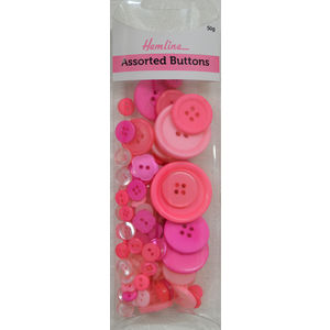 Hemline Buttons, Assorted Sized Buttons, 50g Net, PINKS