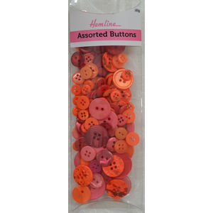 Hemline Buttons, Assorted Sized Buttons, 50g Net, RED, ORANGE Buttons