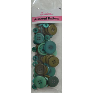 Hemline Buttons, Assorted Sized Buttons, 50g Net, GREEN Buttons