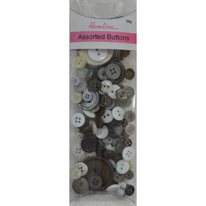 Hemline Buttons, Assorted Sized Buttons, 50g Net, BLACK, GREY Buttons