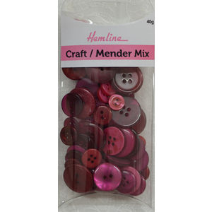 Hemline Buttons, Assorted Craft and Mender Buttons, 40g Net, BURGUNDY