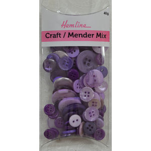 Hemline Buttons, Assorted Craft and Mender Buttons, 40g Net, PURPLE Buttons