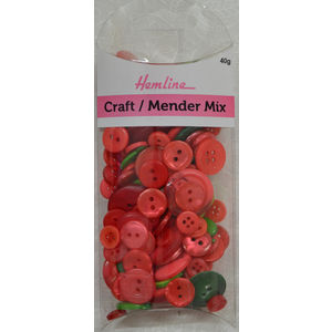 Hemline Buttons, Assorted Craft and Mender Buttons, 40g Net, RED and GREEN Buttons