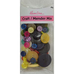 Hemline Buttons, Assorted Craft and Mender Buttons, 40g Net, BRIGHT COLOUR Buttons