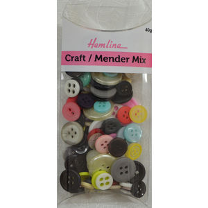 Hemline Buttons, Assorted Craft and Mender Buttons, 40g Net, MIXED COLOUR Buttons