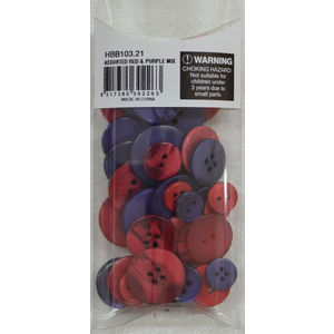 Hemline Buttons, Assorted Craft and Mender Buttons, 40g Net, RED and PURPLE Buttons