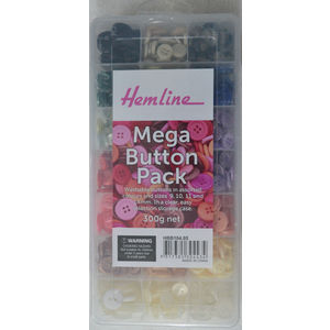 Hemline Mega Button Pack, 300g Net, 9, 10, 11, &amp; 14mm Assorted Colours