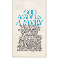 Laminated Holy Card, GOD Made Us A Family, 110 x 65mm