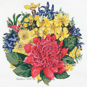DMC Waratah Bouquet Cross Stitch Kit 24 x 25cm 16ct Aida, Helene Wild HW002