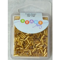 Beads Neez Bugle Beads, 6mm GOLD 15g, Re-Usable Storage Box.