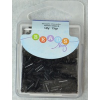 Beads Neez Bugle Beads, 6mm BLACK 15g, Re-Usable Storage Box.