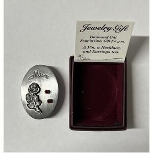 Diamond Cut Jewelry Gift 4 in 1, MUM Earrings, Necklace, Pin &amp; Box