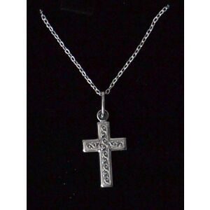 Sterling Silver Chain and Engraved Scroll Cross, In Box