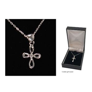 Sterling Silver Chain and Cross with Crystal Stone, Gift Boxed