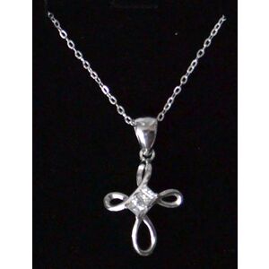 Sterling Silver Chain and Open Cross with Crystal, Gift Boxed