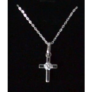 Sterling Silver Chain and Deep Cross with Crystal, In Box
