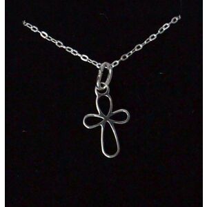 Sterling Silver Chain and Rounded Open Cross, In Box