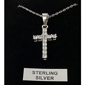 Sterling Silver Chain and Cross with Diamantes, Gift Boxed