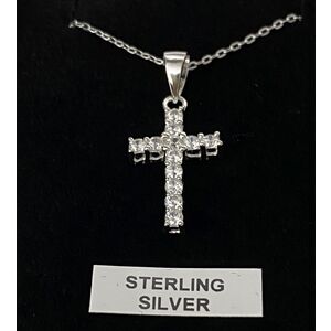 Sterling Silver Chain and Cross with Diamantes, In Box
