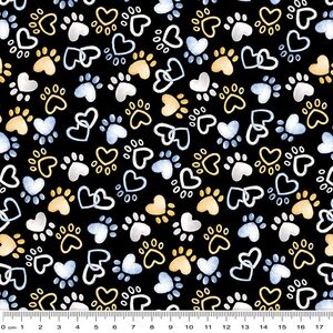 Think Pawsitive Pawfect Paws Black, 112cm Wide Cotton Fabric 0134-2712