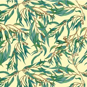Burrangong Birdlife Gum Leaves on Cream, 112cm Wide Quilting Fabric